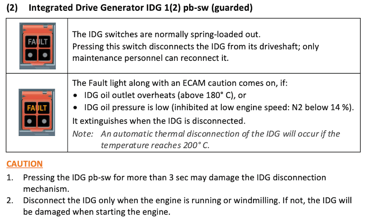 A320 Electrical Overhead Panel - IDG 1(2)