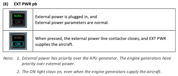 A320 Electrical Overhead Panel - EXT PWR